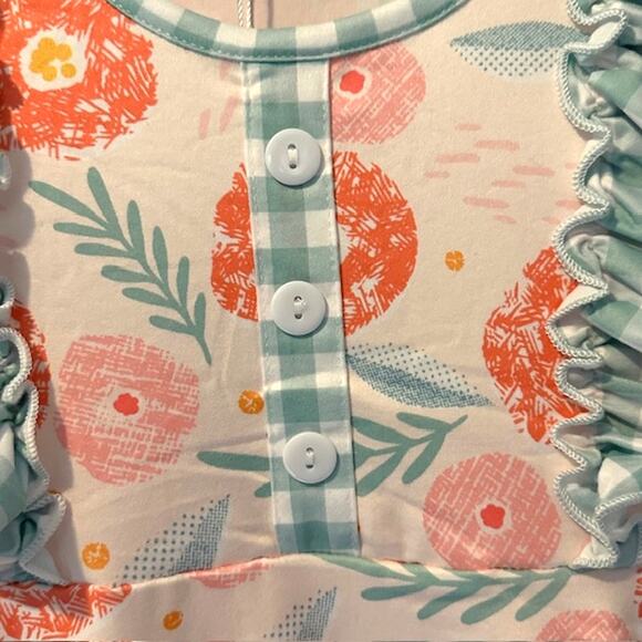 Toddler Girls 2T( S) Okie & Lou Orange Green Floral Plaid Sleeveless Dress - Picture 4 of 11